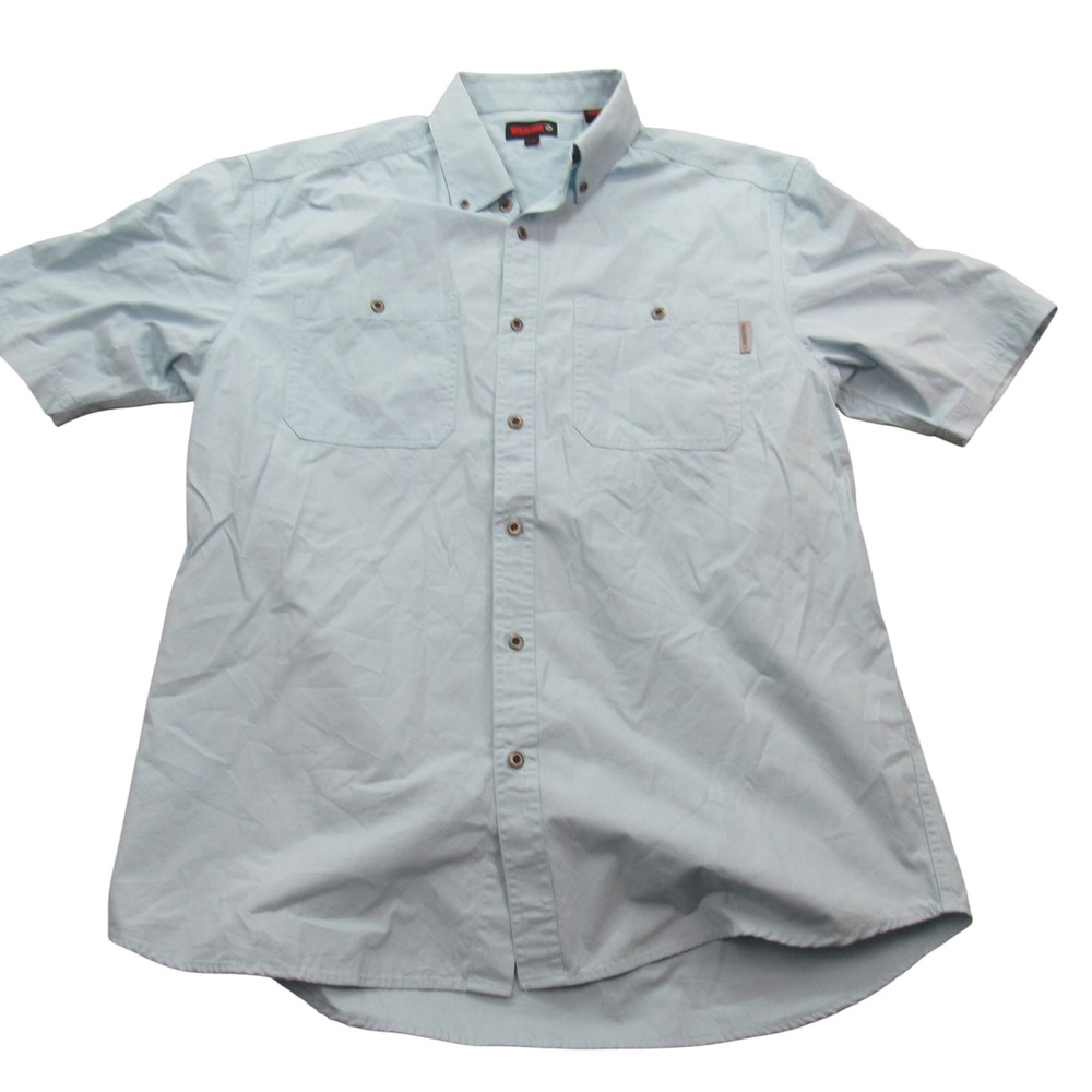 Wolverine Mens Large Light Blue Short Sleeve Button Down Cotton Work Shirt L